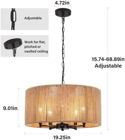 19.25'' 5-Light Boho Rattan Chandelier