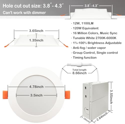 MELPO 4 Inch Smart Recessed Ceiling Light, 12 Pack