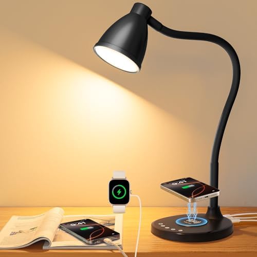 BOHON Desk Lamp, USB C+A Charging Ports, Black