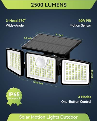 daphino 2500LM Solar Motion Sensor Lights, 2 Pack
