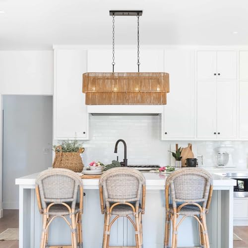 42” Boho 2-Layer Rattan Pendant Chandelier