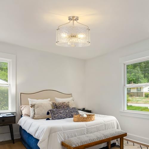 Semi Flush Mount Ceiling Light Fixture Glass Drum Chandelier Entryway