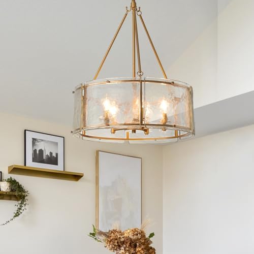 Gold Glass Drum Chandelier for Dining Room