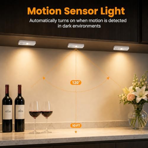 LightingWill 8 Pack USB Rechargeable Motion Sensor Puck Lights