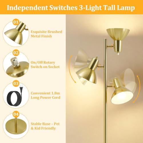 3-Light 67" Metal Tree Floor Lamp