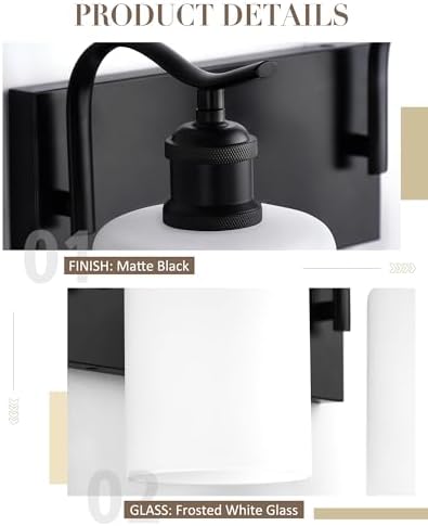 3-Light 19 Inch Bathroom Vanity Light, Black