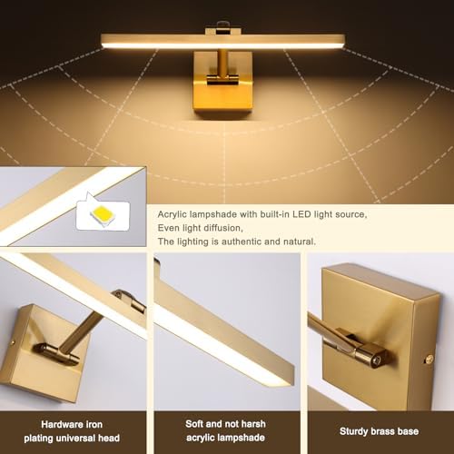 Modern Dimmable Picture Light, 15.75 Inch, Brass