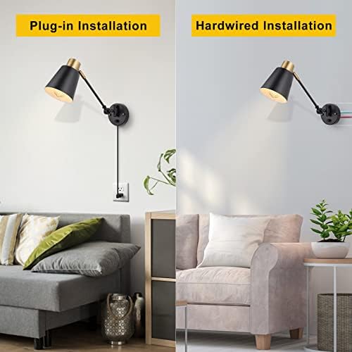 ENCOMLI Black Brass Swing Arm Wall Sconces, Set of Two