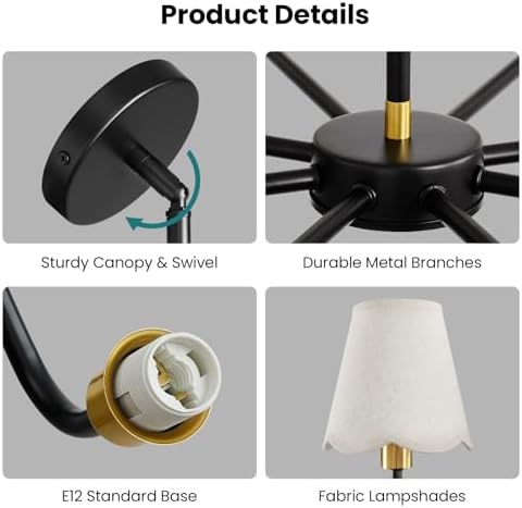 KAISITE 8-Light Black and Gold Chandelier