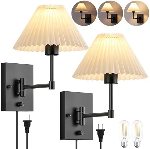 Plug-in Wall Sconces Set of 2, Black