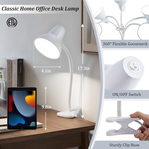 Clip-On LED Desk Lamp, Flexible Arm