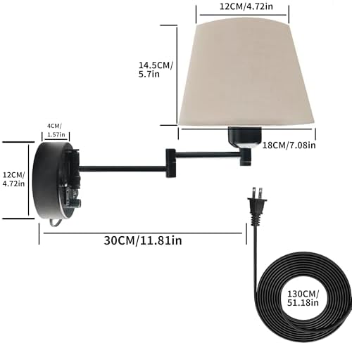 White Linen Swing Arm Wall Sconces with USB, Set of 2
