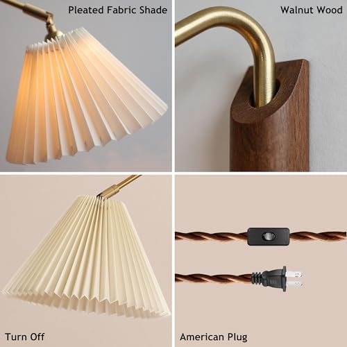 Swing Arm Plug-in Wall Sconce, Wood, Pleated Shade