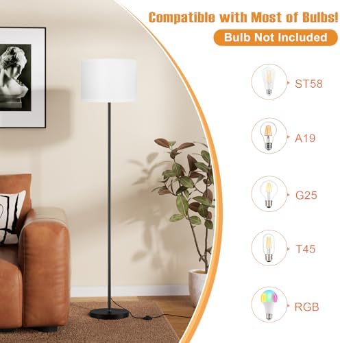 Modern Floor Lamp with White Shade, Foot Pedal Switch
