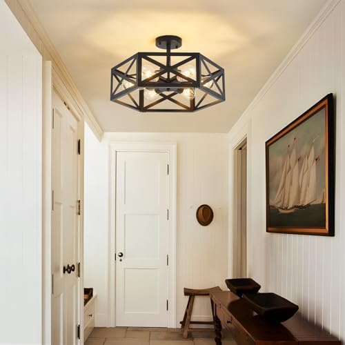 Black Semi Flush Mount Ceiling Light, 19.7"