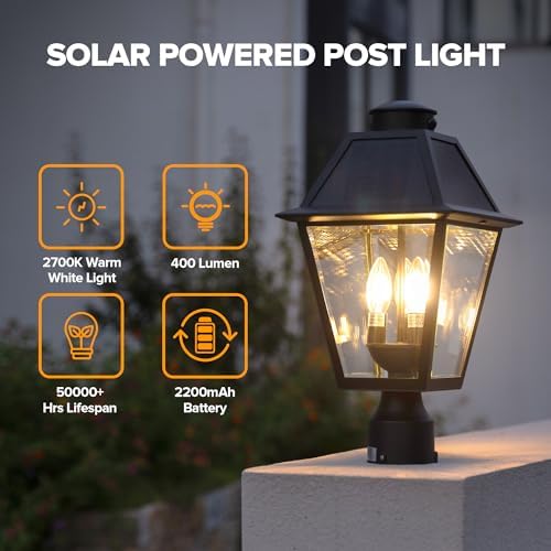 LUTEC Solar Outdoor Lamp Post Light, Motion Sensor, Black