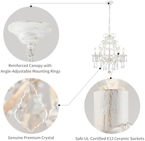 WUZUPS 5-Light Crystal Chandelier, Rustic White