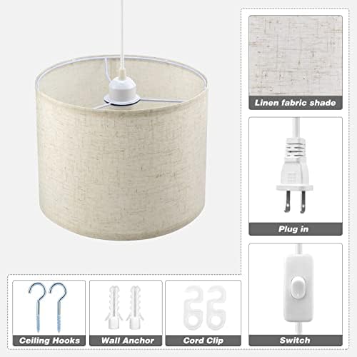 KUAUGST Plug in Pendant Light, 15 FT Cord, Beige