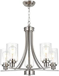 BONLICHT 5-Light Brushed Nickel Chandelier, Clear Glass Shade