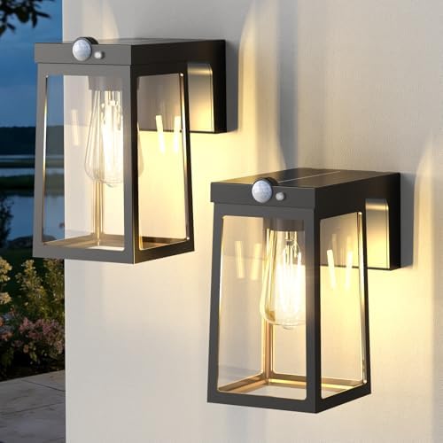 Greluna Solar Motion Sensor Glass Wall Lights, 2 Pack