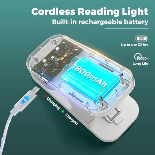 CUHIOY Rechargeable Clip-On Reading Lights, 2 Pack, White
