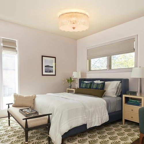 15” Textured Glass Semi Flush Mount Ceiling Light, Brass