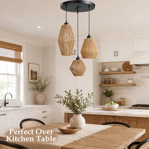 3-Light Hand-Woven Rattan Pendant Light
