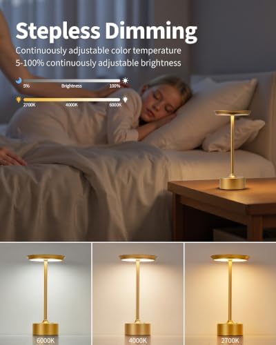 PUSU Rechargeable Table Lamps, Set of 2, Gold