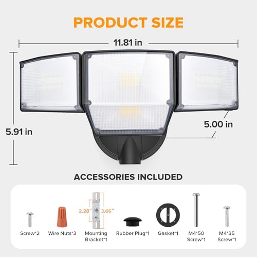 LUTEC 80W 9000LM 4-Head LED Flood Light, Black
