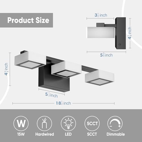 3-Light Matte Black LED Bathroom Vanity Light