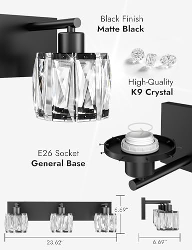 VOLISUN 3-Light Matte Black Vanity Light