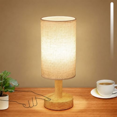 Rechargeable Cordless Touch Table Lamp, Natural Wood Base