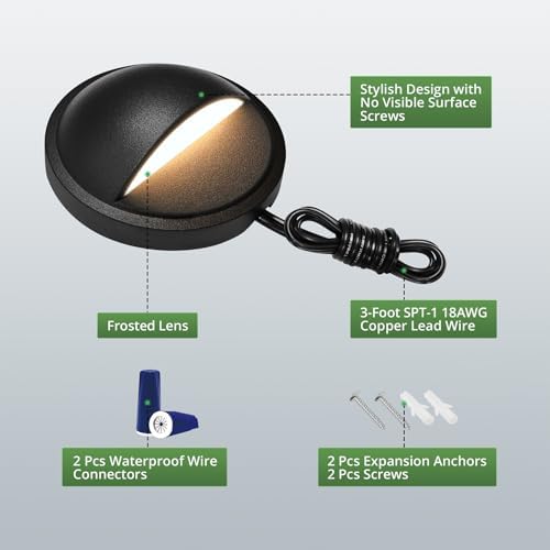 GKOLED 12-Pack 2W LED Deck Lights, Black