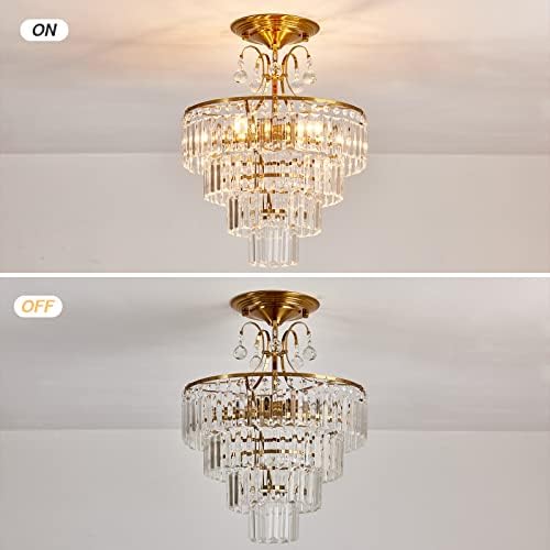 CVKASH 5-Light Gold Crystal Semi-Flush Mount Chandelier