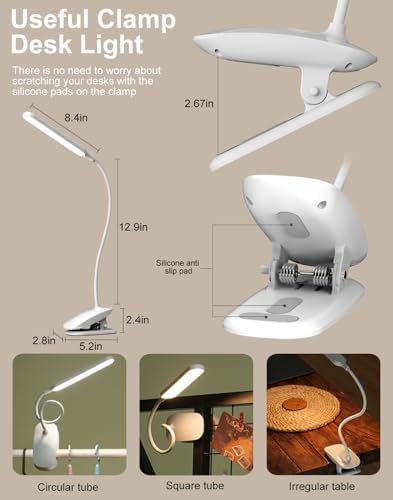Desk Lamp with Clamp, 1500mAh, White