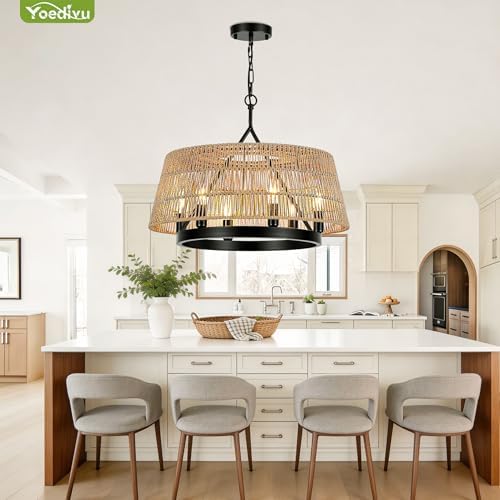 22 Inch Boho Rattan Chandelier