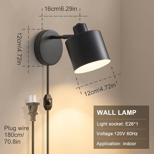 Lightess Black Plug-in Wall Sconces Set of 2
