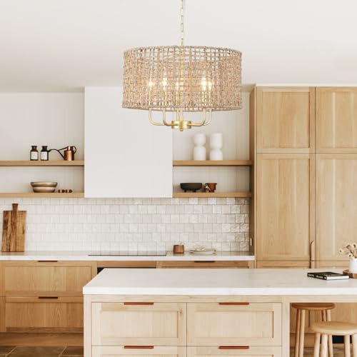 18.8'' 5-Light Farmhouse Rattan Chandelier