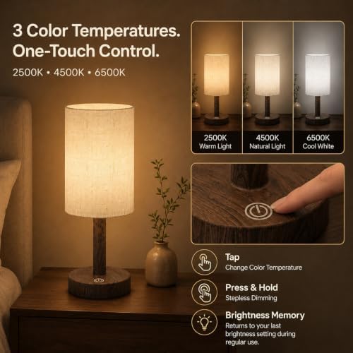 Small Rechargeable Cordless Table Lamp, Dark Walnut