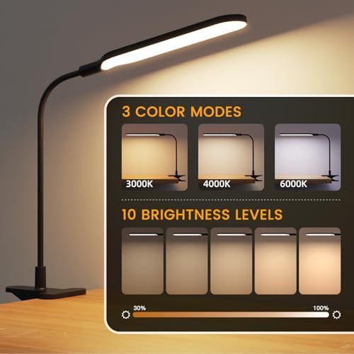 LED Clip-On Lamp, 3 Color Modes, 10 Brightness Levels