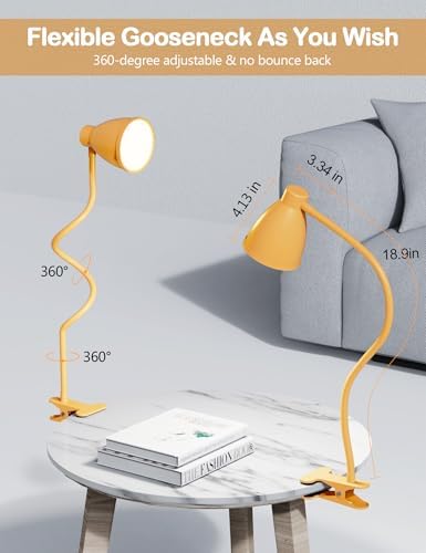 BOHON Clip-On Desk Lamp, 5 Colors, Yellow