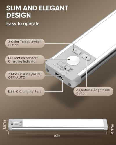 MCGOR 10inch Wireless Motion Sensor Under Cabinet Lights, 5 Pack