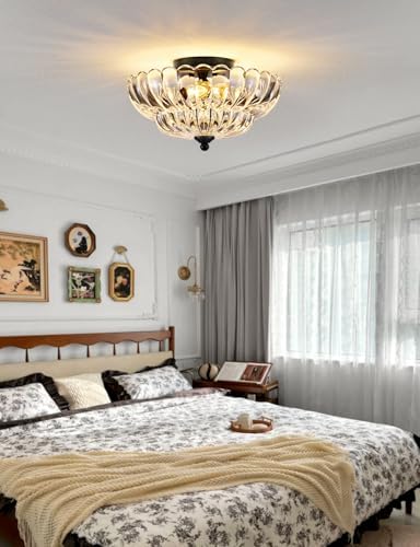 3-Light Vintage Crystal Glass Semi Flush Mount Ceiling Light