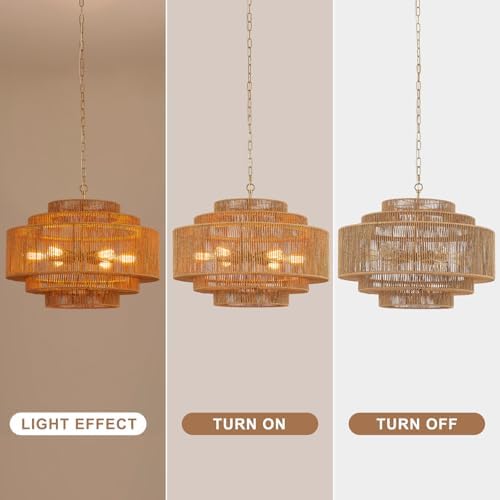 25.68-Inch Gold 6-Light Rattan Chandelier