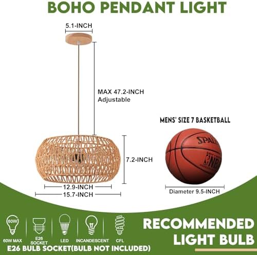 3-Light Rattan Pendant Light with Woven Shade