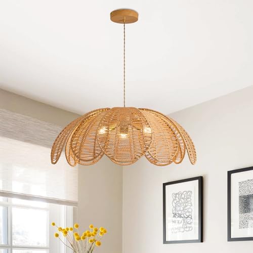 24" Farmhouse Chandelier, 3-Light Rattan