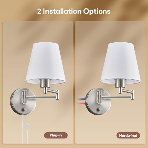 VONLUCE Swing Arm Wall Sconces, Set of 2, Nickel