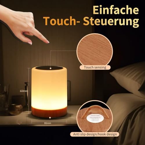 OORUN Touch Bedside Table Lamp, 13 RGB Colors, Rechargeable