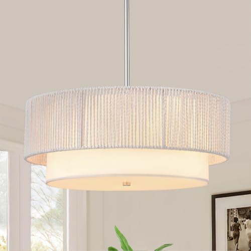 Rattan Farmhouse Chandelier, White