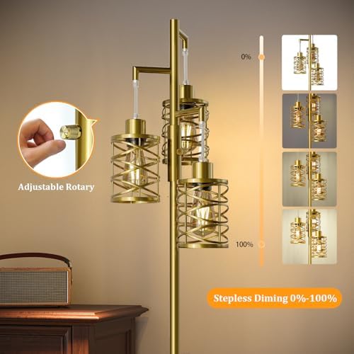 Oneach 70" Dimmable Gold 3-Bulb Floor Lamp